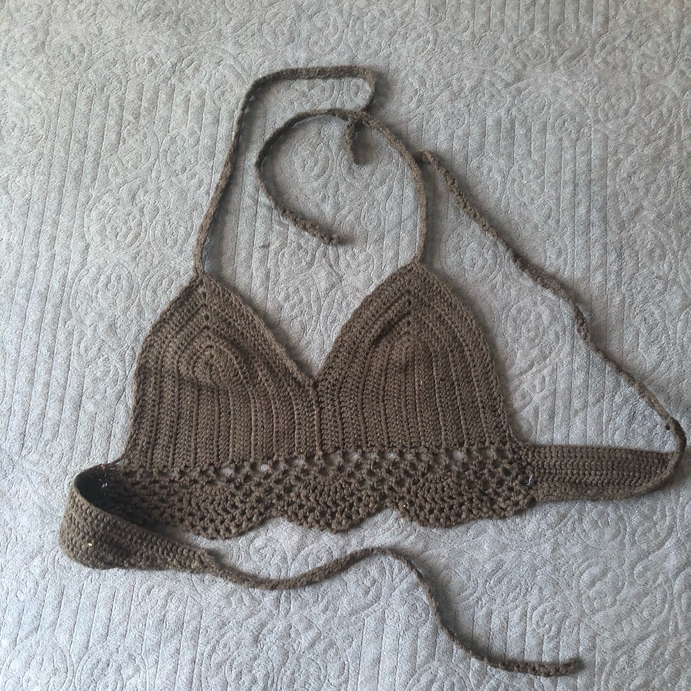 Grey/sage green Crochet knit bikini top